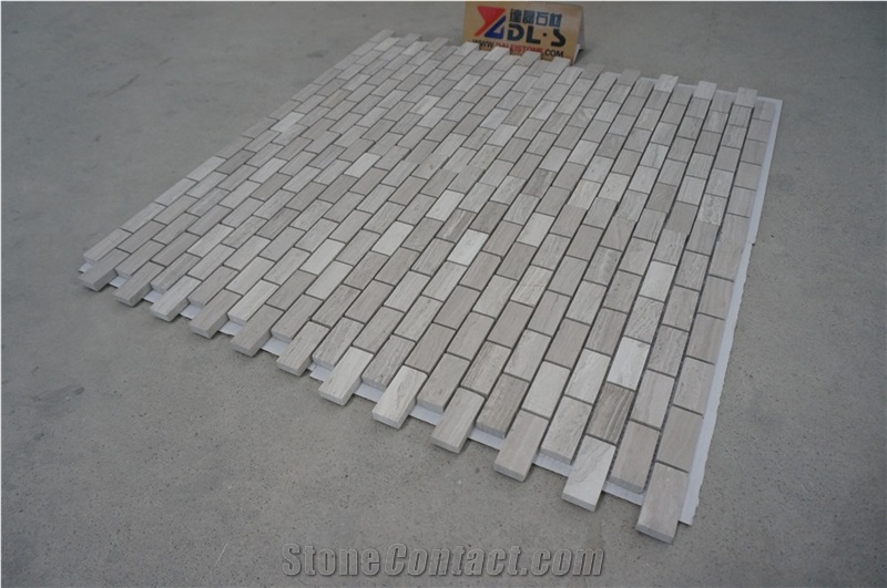 White Wooden Marble Polished Mosaic Tiles, China White Wood Vein Marble Linear Strips Mosaic, Marble Mosaics for Wall, Floor