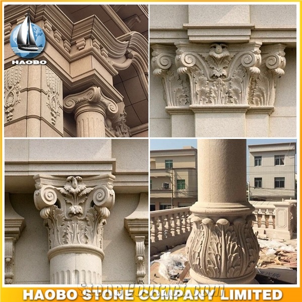 Beige Hand Carved Decorative Roman Column Pillar Stone Architectural Columns
