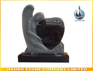 Black Granite Angel Design, Headstone with Carved Angel