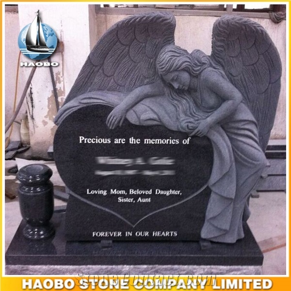 Black Granite Angel Monument, Headstone with Carved Angel from China