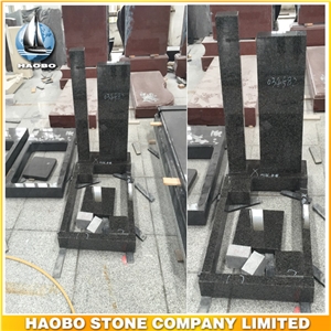 Black Granite Kerbed Memorial Cross Design Kerb Sets, Black Granite Monument & Tombstone