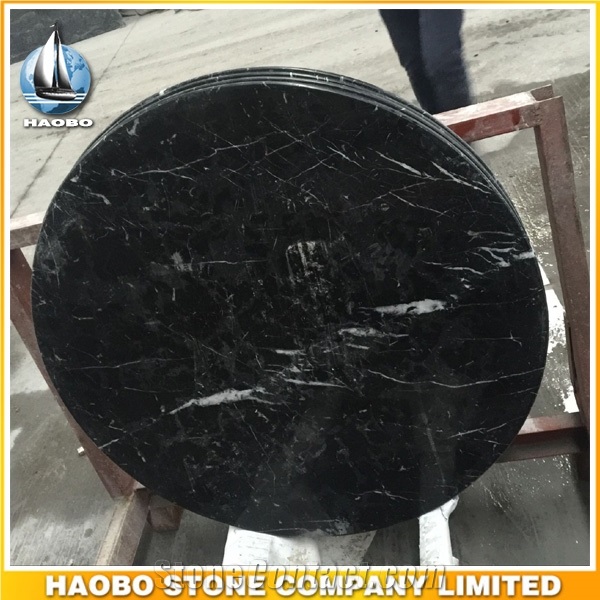 Black Marquina Marble Table Top Polished Round Shaped Nero Margiua