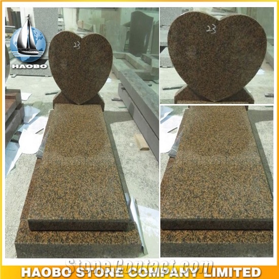 Brown Granite Kerbed Memorial with Heart Shape Headstone