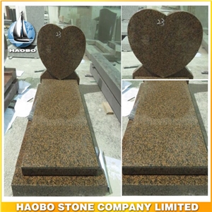 Brown Granite Kerbed Memorial with Heart Shape Headstone