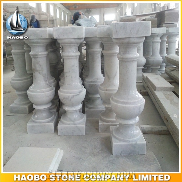 China Factory Direct Natural Stone Outdoor Balcony Railings Carved Bianco Carrara White Marble Baluster, Polished Staircase Handrails