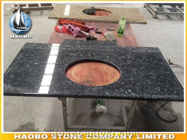 China Factory Direct Polished Norway Blue Pearl Granite Bathroom Countertops, Eased Edges Bathroom Vanity Tops Hotel Building Projects