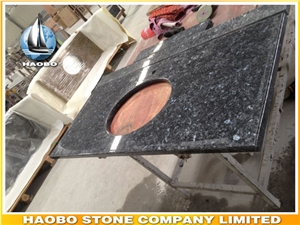 China Factory Direct Polished Norway Blue Pearl Granite Bathroom Countertops, Eased Edges Bathroom Vanity Tops Hotel Building Projects