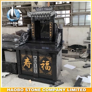 Chinese Monument with Chinese Characters in Black Granite
