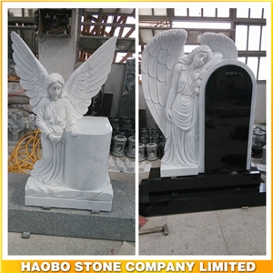 Fully Carved Angel Memorial with Heart in Granite Heart Tombstones