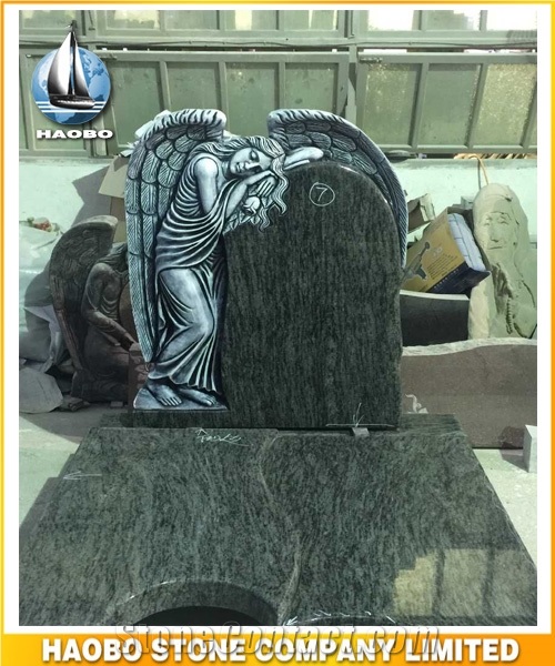 Granite and Marble Headstone with Full Carved Angel Western Style Gravestone