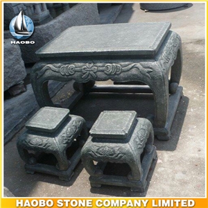 Granite Bench and Table Garden Decoration Dice Shaped Stone Benches Round Table