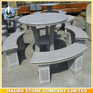 Granite Bench and Table Garden Decoration Dice Shaped Stone Benches Round Table