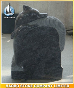 Granite Headstone Dolphin Design Upright Monument