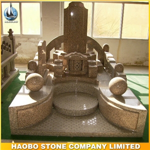 Granite Polished Japanese Tombstone with Accessories, Carved Monuments