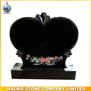 Heart Design Quality Black Granite Headstone Hand Carved
