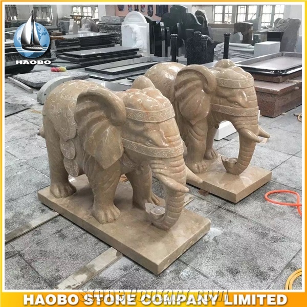 Marble Hand Carved Elephant Sculpture Home Decoration
