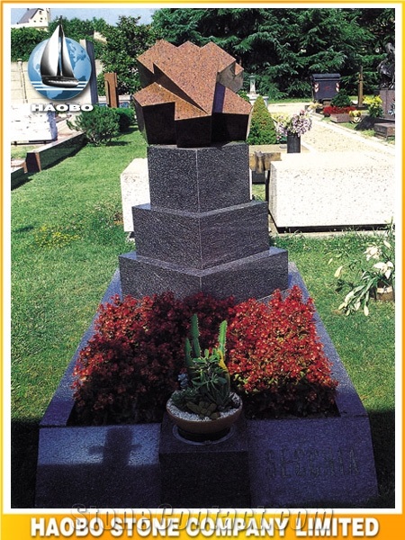 Modern Shape Memorial Black Granite Headstone