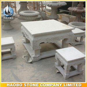 Outdoor Stone Square Shape Table and Chairs Garden Decoration