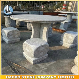 Outdoor Stone Square Shape Table and Chairs Garden Decoration