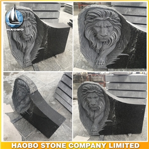 Polished Black Granite King Lion Monument Custom Design Headstone