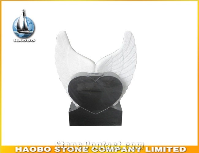Polished Granite Gravestone Heart and Wings Design Granite