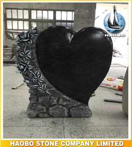 Quality Black Granite Headstone Heart Shaped Leather Finish