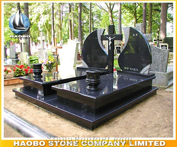 Quality Polished Lilac Granite Tombstone with Cross Full Cover Memorial Double
