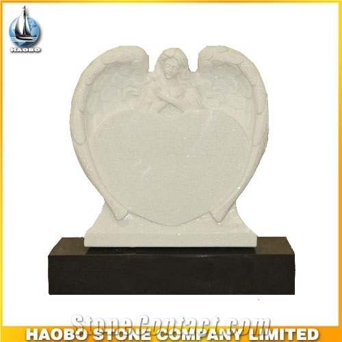 Quality White Marble Carved Angel Headstone Heart Shaped