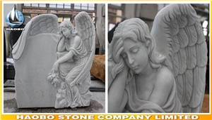 Quality White Marble Carved Weeping Angel Headstone