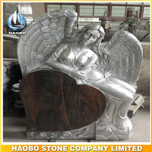 Red Granite Angel Monument, Headstone with Carved Angel Wholesale