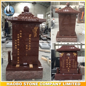 Red Granite Chinese Monument Polished Asian Style Headstone for Sale