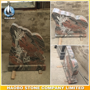 Red Granite Headstones with Line Sculpture