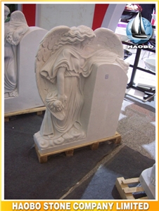 Top Quality White Marble Carved Angel Cemetery Monument Polished