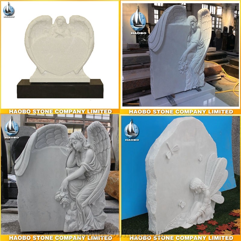Top Quality White Marble Carved Angel Cemetery Monument Polished