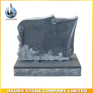 Unique Shape Black Granite Upright Monument with Carving