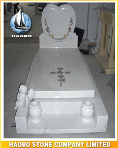 White Marble Full Cover Memorial Monument with Hand Carved Cherub