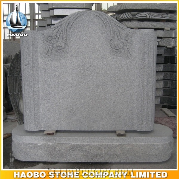 White Marble Upright Monument with Carved Flowers Scroll Types Headstones