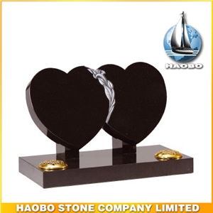 Wholesale Double Heart Design Headstone in Black Granite