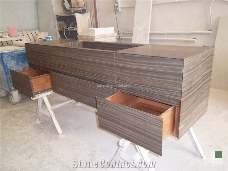 Bathroom Piece Of Furniture with Drawers That Can Be Opened, Panelled with Eramosa Marble