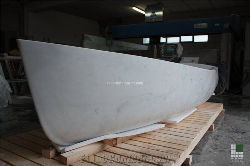 Bathtub-Boat Sculpture Realised with White Carrara Marble