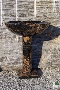 Black Portoro Marble Pedestal Washbasin