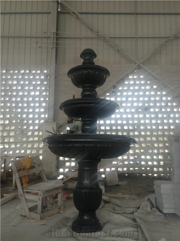 China Factory Natural Stone Fountain,Shanxi Black Granite Fountain,Carved Exterior Fountain,Garden Fountains,Manufacturer