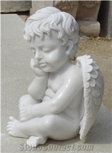 Guangxi White Marble Sculpture Handcarved Cherub Angel Sculptures Angel Child Statues,Human Sculptures,Statues,Head Statues,Handvarved Sulptures,