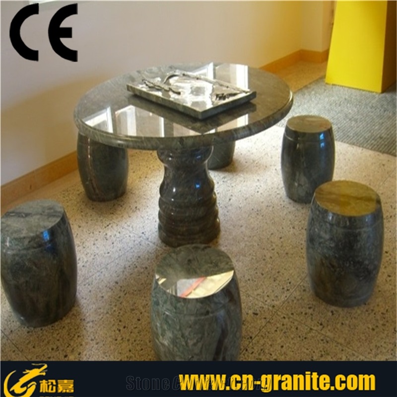 Natural Stone Green Marble Table Sets, Garden Bench, Garden Tables, Outdoor Benches, Granite Table & Bench, Exterior Furniture