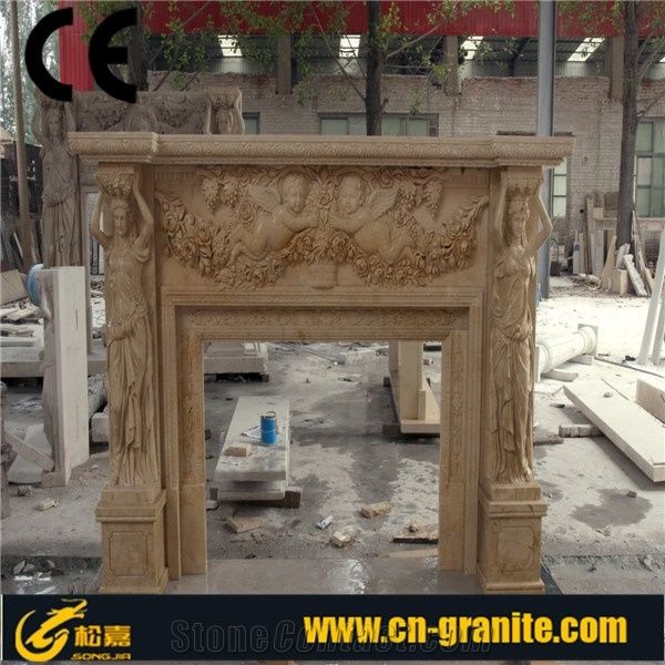 Sylvia Yellow Marble Marble Fireplace Beige Yellow Stone Fireplace