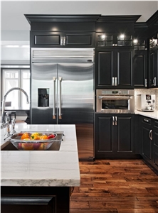Cararra White Quartz Stone Pre-Fabricated Tops Customized Countertop Shapes with Various Edge Profiles