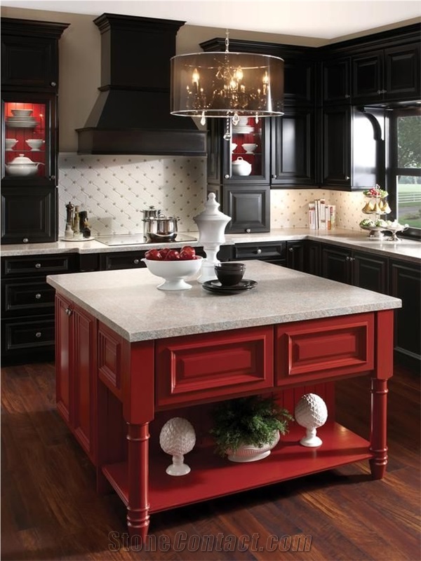 White Manmade Stone Quartz Stone Kitchen Countertops Size 3200