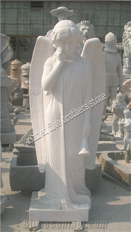 Angle Carving Granite Statue Figure Sculpture, White Granite Statues