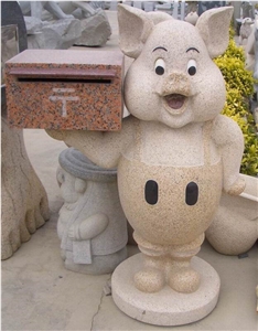 China G682 Yellow Granite Animal Pig Mailbox Granite Sculpture