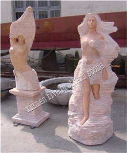 Figure Sculpture Stone Statues, Pink Granite Sculpture & Statue